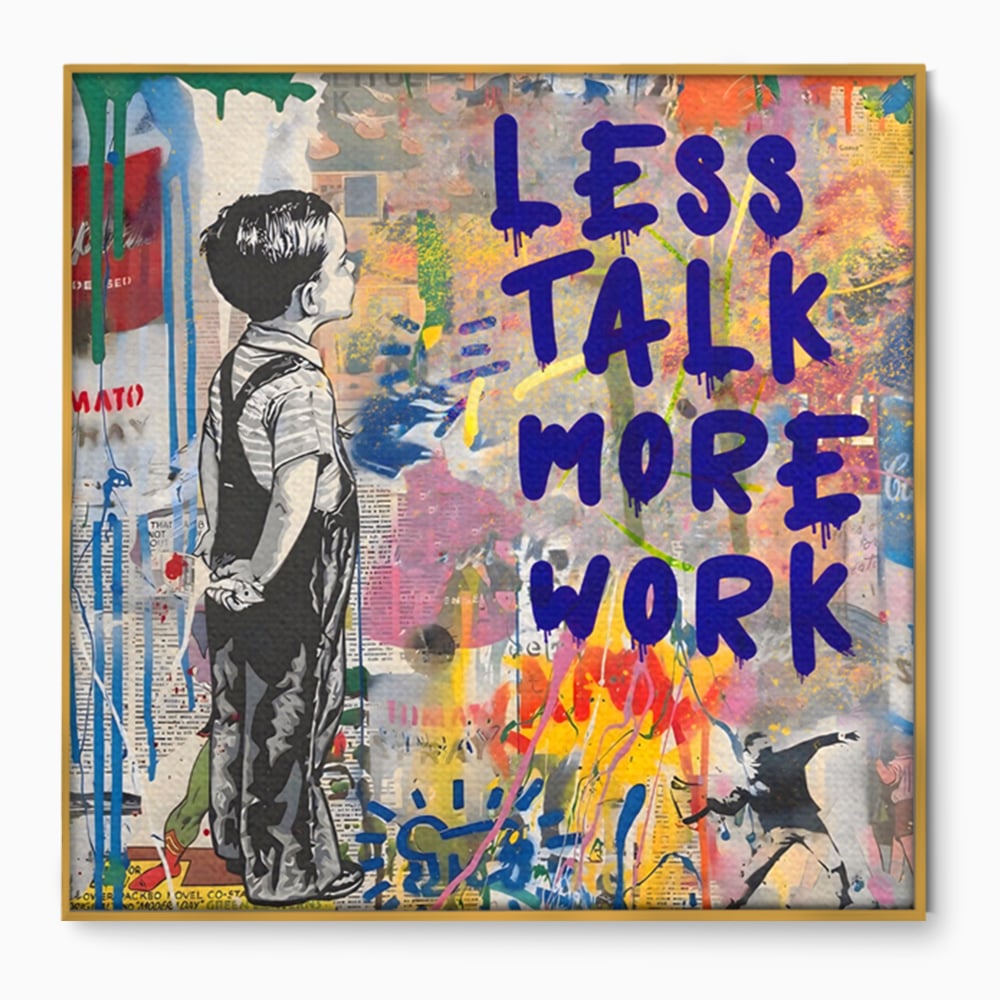 Tablou canvas cu tablou canvas cu mesaj motivational, in rama de aluminiu auriu